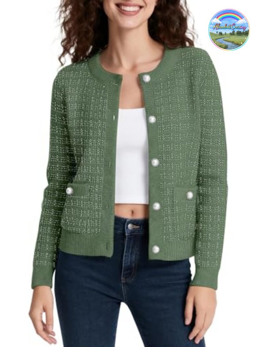 Cropped Knit Cardigan Long Sleeve Button Down Sweater for Women